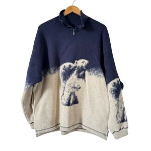 Vintage HUGO BOSS Polar Bear Pullover 1/4 Zip Fleece Baggy 90s Y2K Mens Large